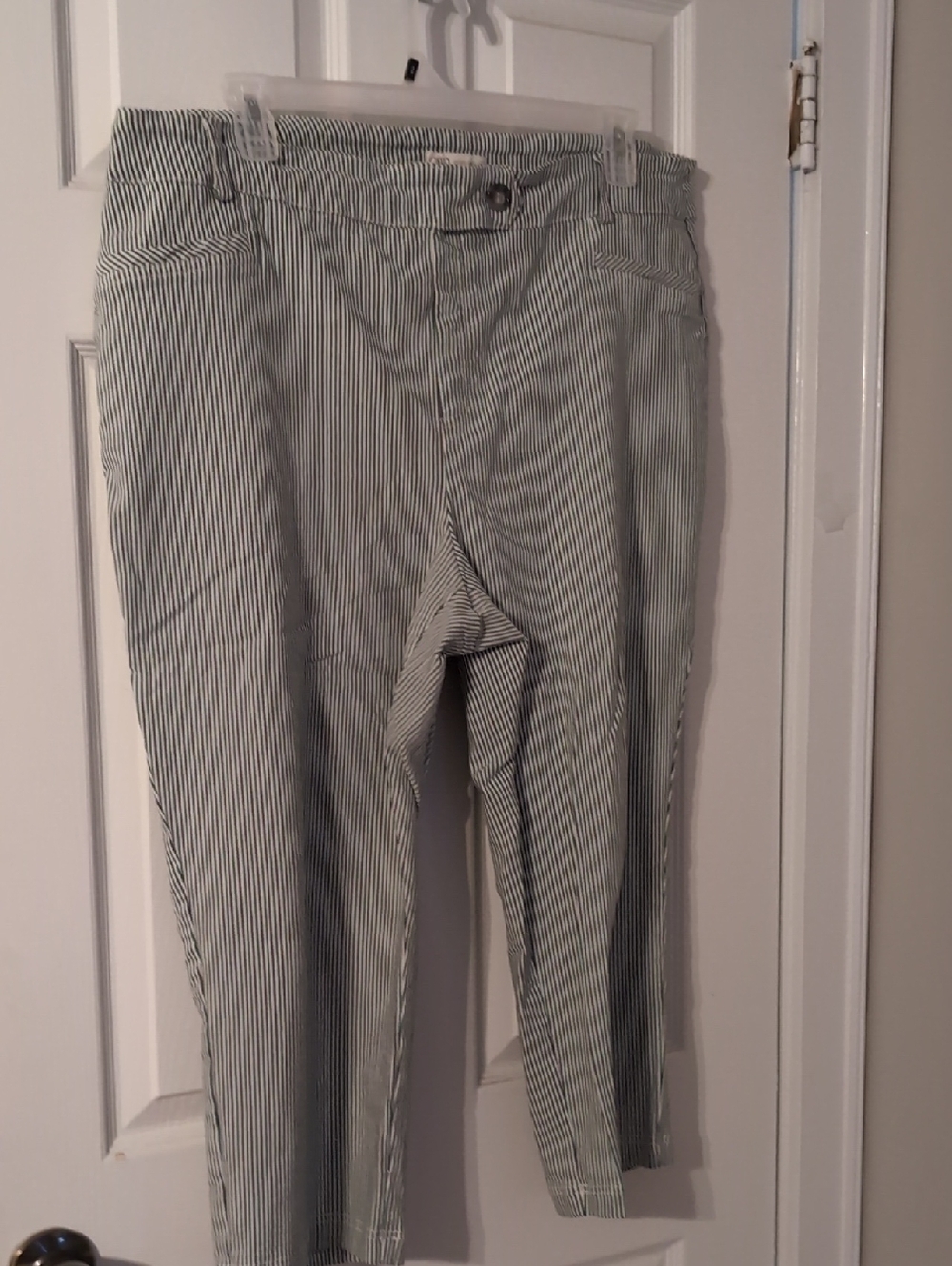 Cato Green/Blue and White Pinstripe Cropped Pants